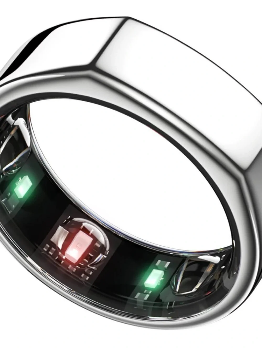 Oura Smart Ring in Polished Silver with Green & Red Sensor LEDs